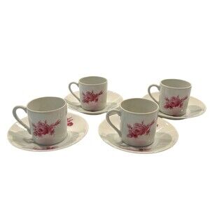 Vintage F. D. Chauvigny Porcelain Demitasse Teacup and Saucer (Set of 3)